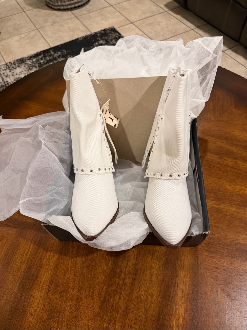 White Women's Ankle Boots with Stud Detail